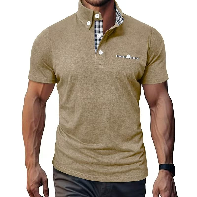 European And American Style Men's Clothing Plaid Short-sleeved Top