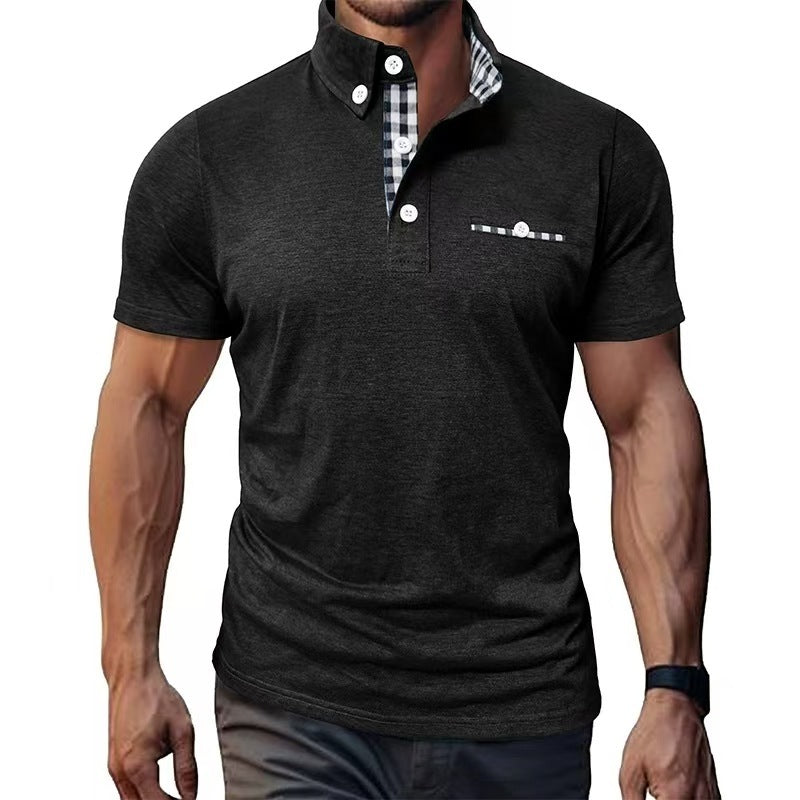 European And American Style Men's Clothing Plaid Short-sleeved Top