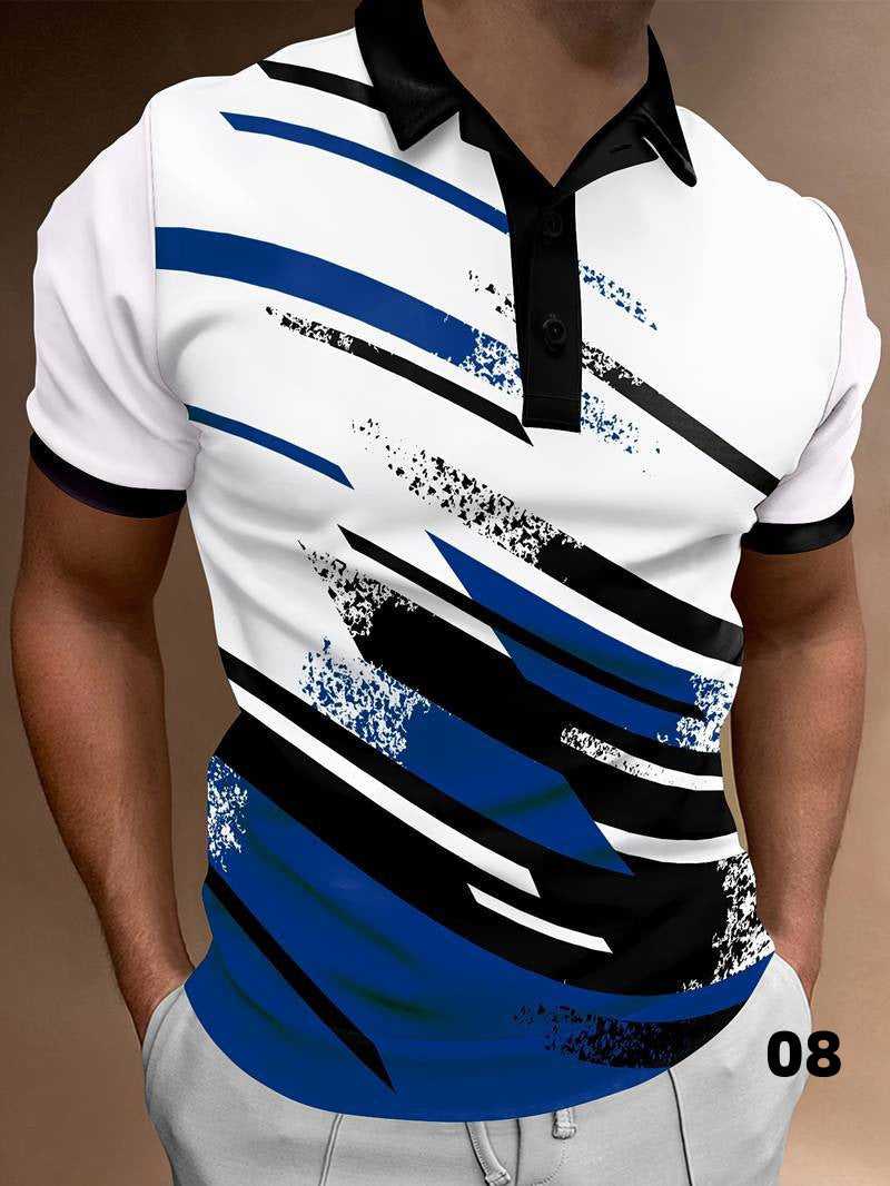 3D Digital Printing Lapel Pullover Leisure Short Sleeve
