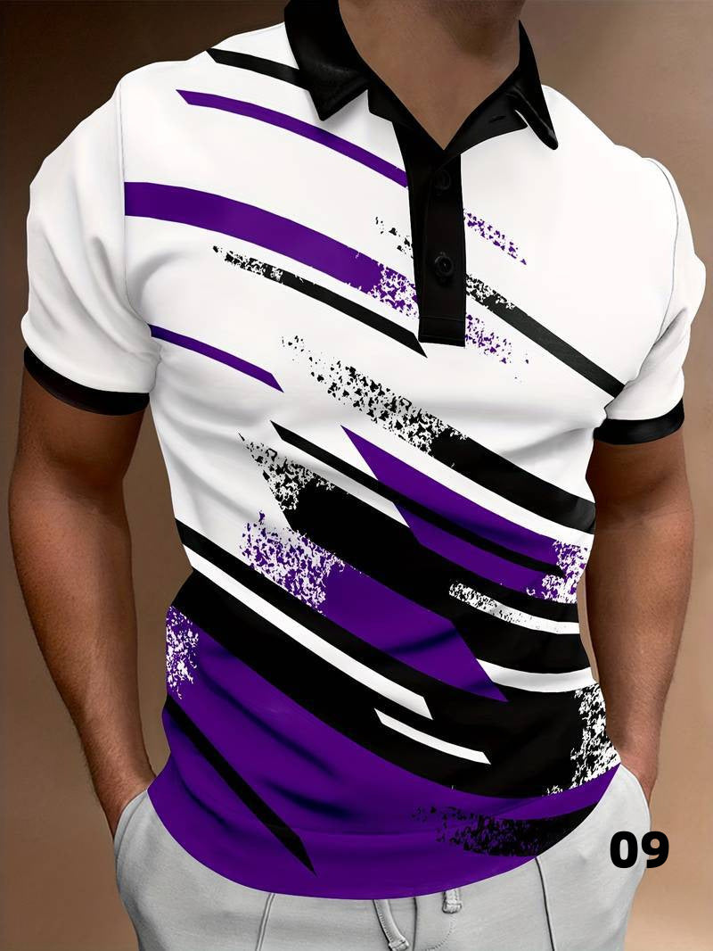 3D Digital Printing Lapel Pullover Leisure Short Sleeve