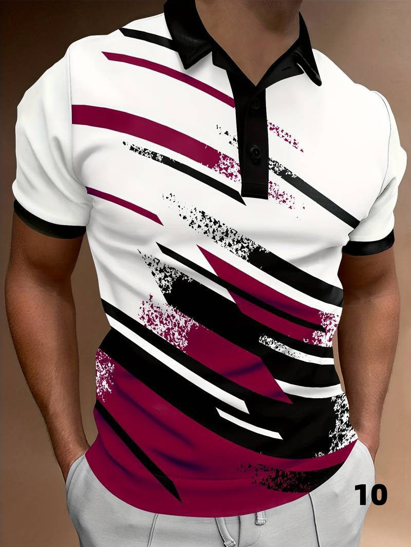 3D Digital Printing Lapel Pullover Leisure Short Sleeve