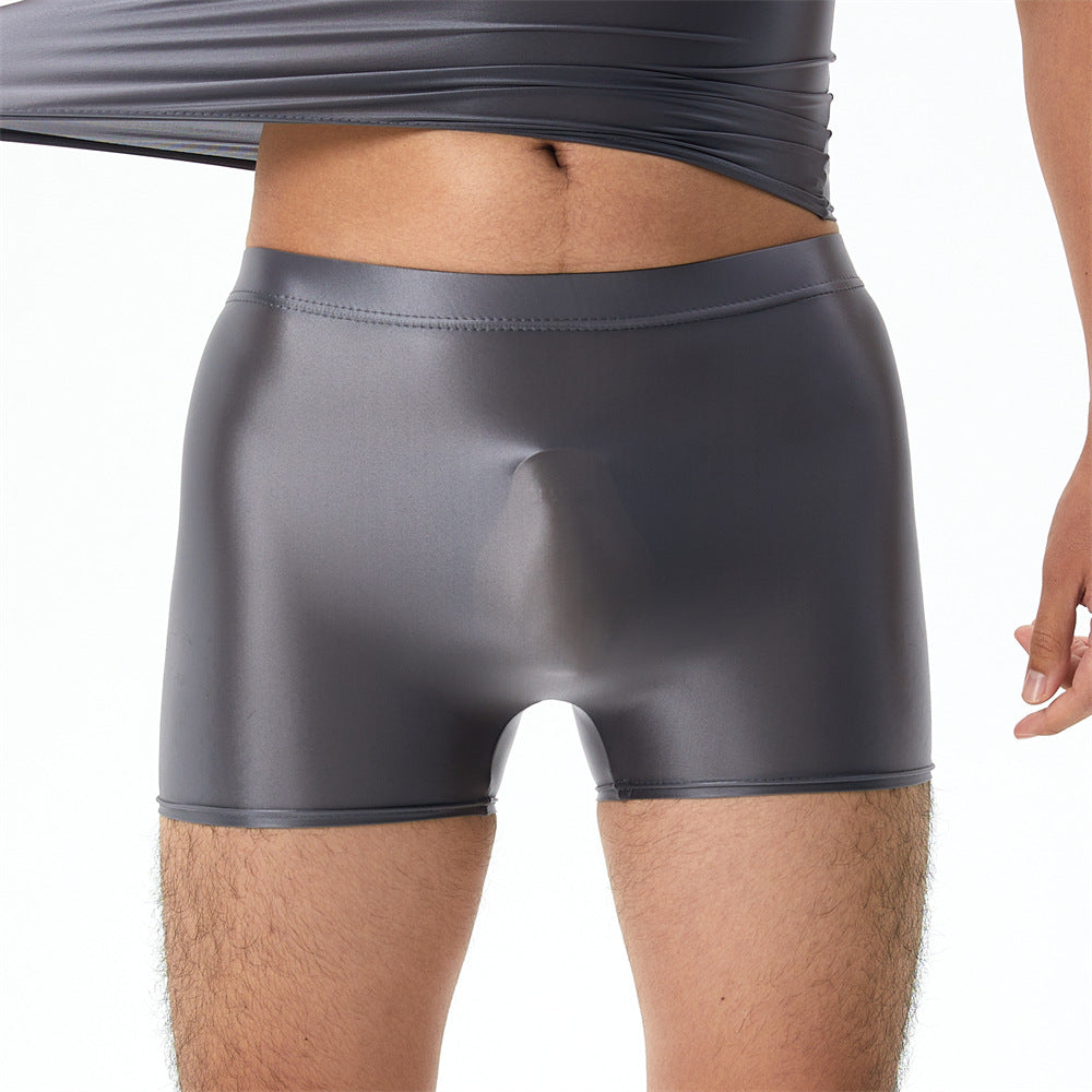 Plus Size High Elastic Shiny Silky Boxers Men