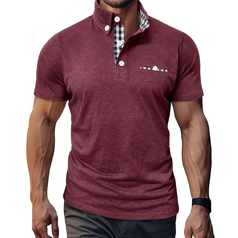 European And American Style Men's Clothing Plaid Short-sleeved Top