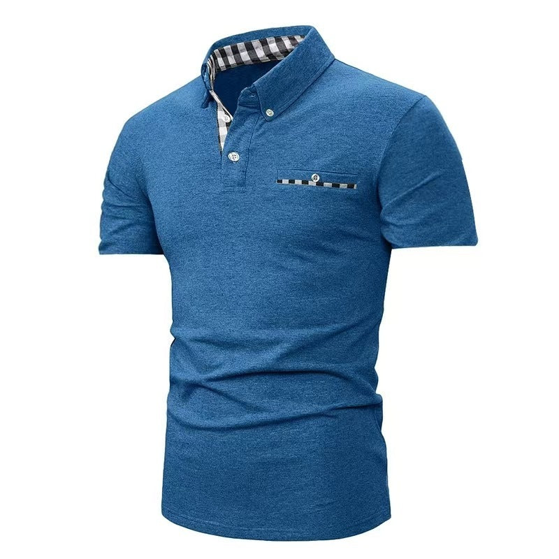 European And American Style Men's Clothing Plaid Short-sleeved Top