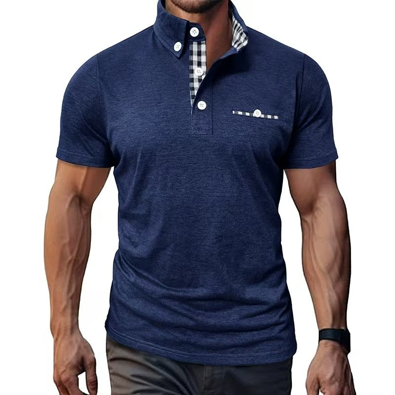 European And American Style Men's Clothing Plaid Short-sleeved Top