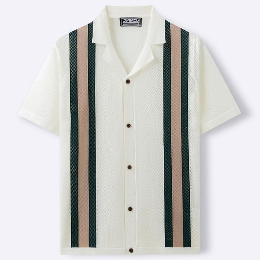 Men's Fashion Cuban Collar Short Sleeve Knitted Cardigan